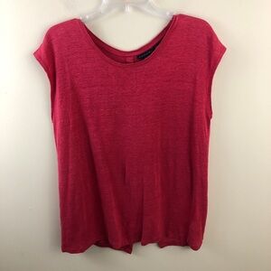 Tahari Top Womens Large 100% Linen Coral Red Beachy